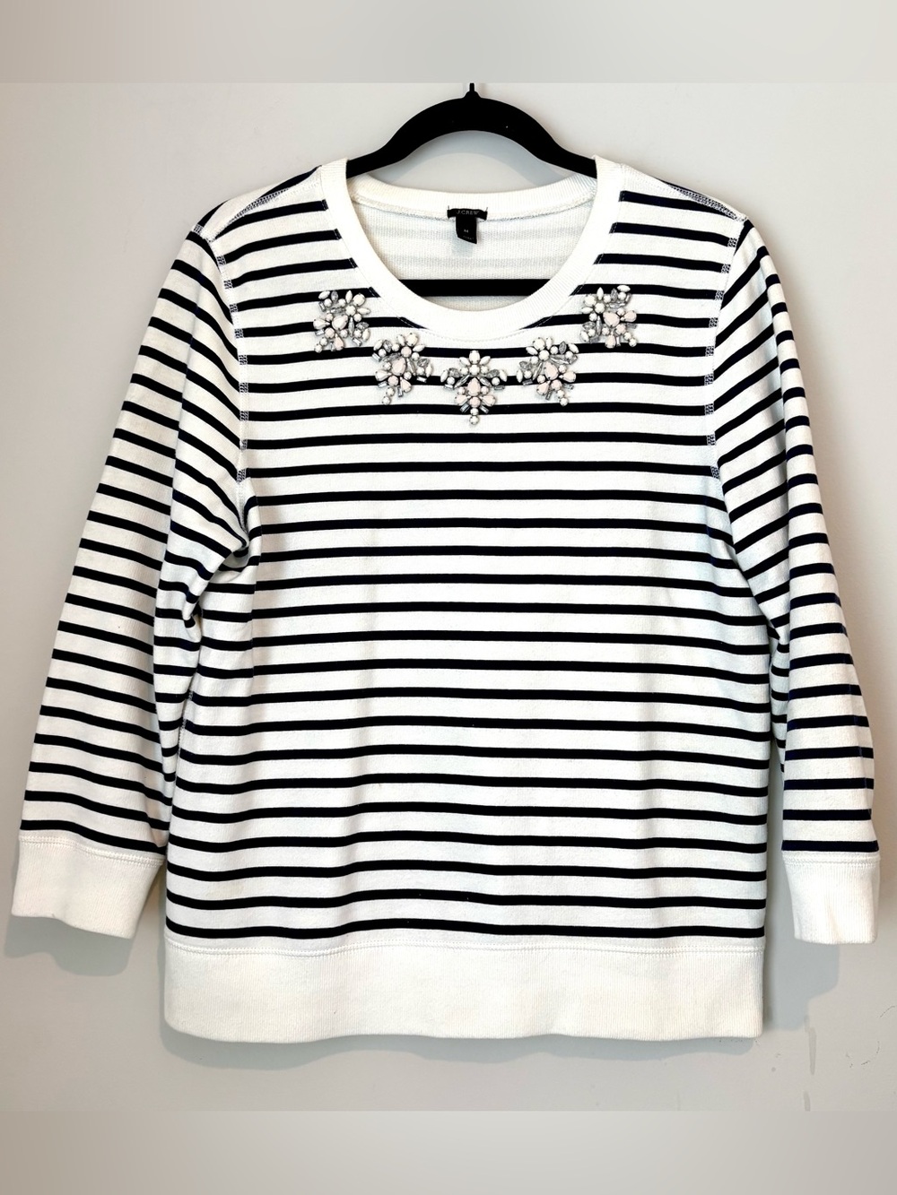 J.Crew Stripe Jewel Nautical Preppy Summer Sweatshirt Embellishment Medium